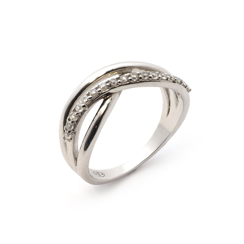 Bague Femme Carador triple rangs croisée argent 925/000 et oxydes de zirconium