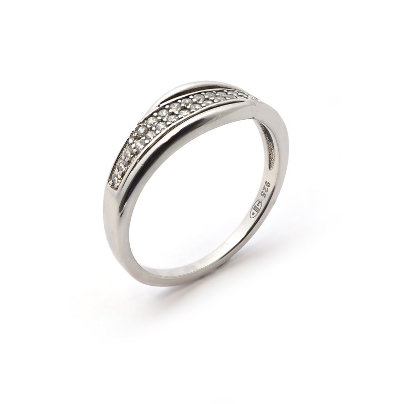 Bague bandeau serti pavé Carador en argent 925/000 et oxydes de zirconium