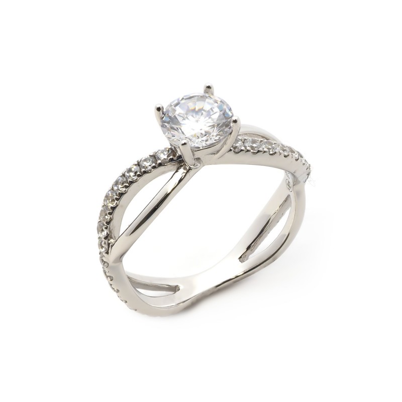 Solitaire accompagné Carador argent 925/000 et oxydes de zirconium