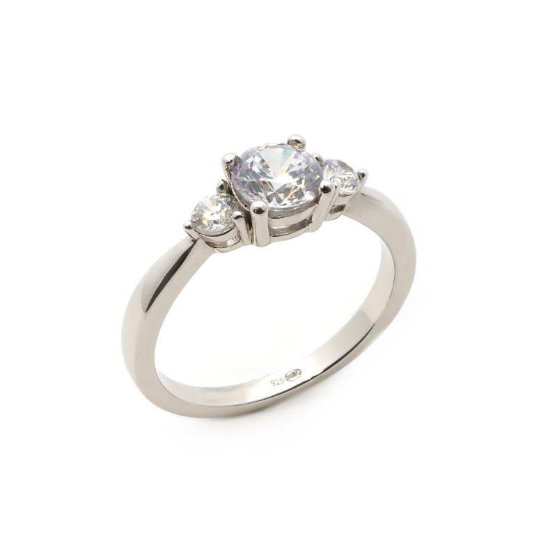 Bague solitaire accompagné femme carador en argent avec oxydes de zirconium