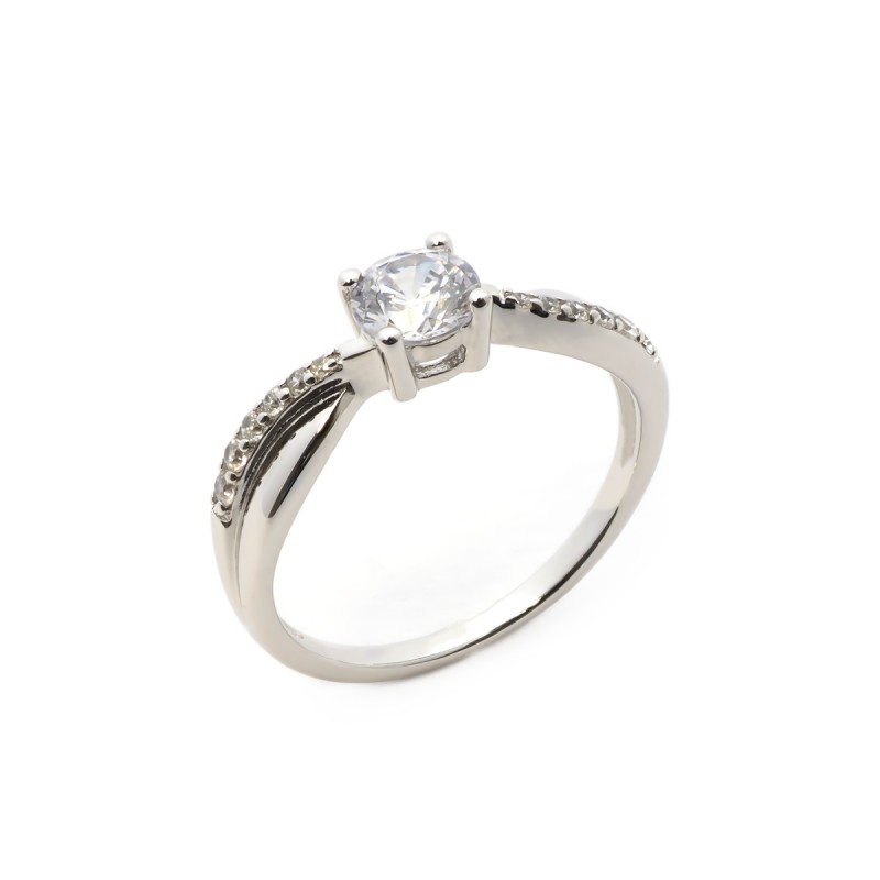 Bague solitaire accompagné femme Carador en argent avec oxydes de zirconium