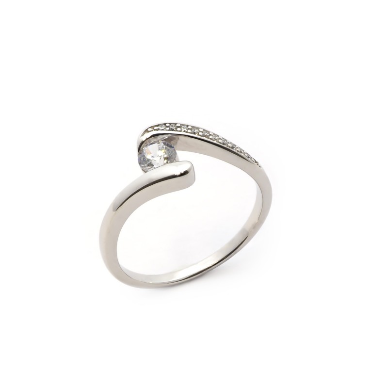 Bague solitaire accompagné femme Carador en argent avec oxydes de zirconium