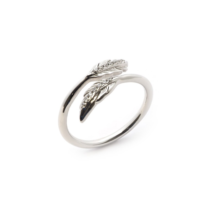 Bague ouverte Carador motif plume en argent 925/000 et oxydes de zirconium