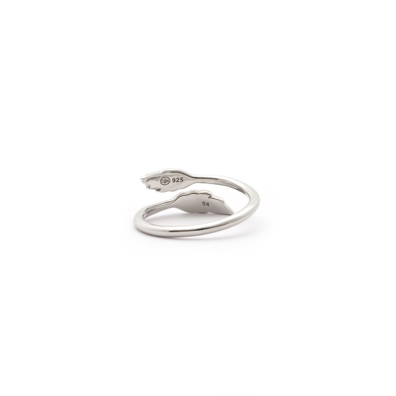 Bague ouverte Carador motif plume en argent 925/000 et oxydes de zirconium