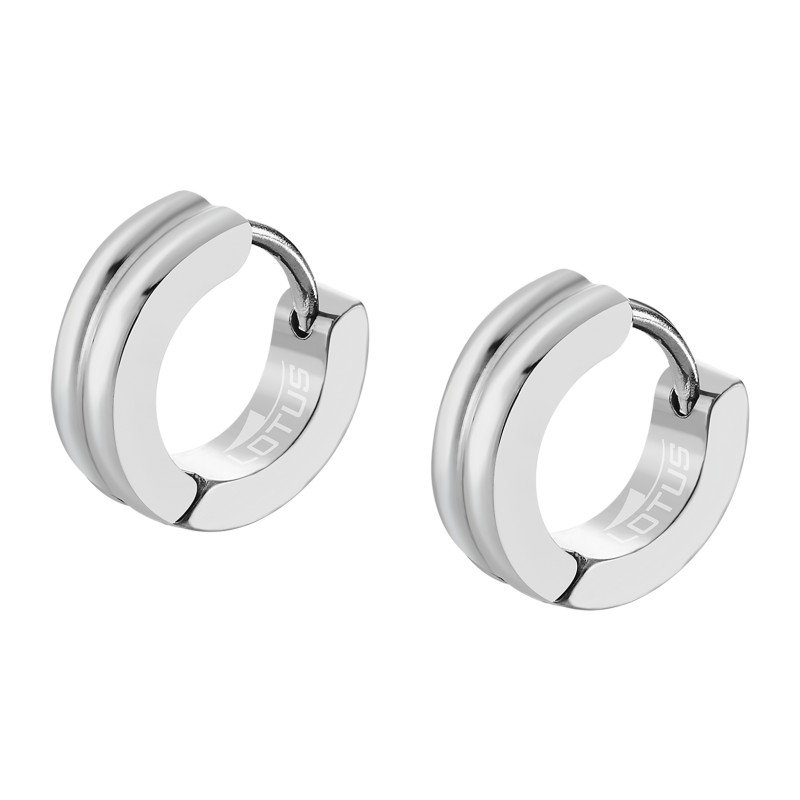 Boucles d'oreilles créoles homme lotus style en acier couleur argent