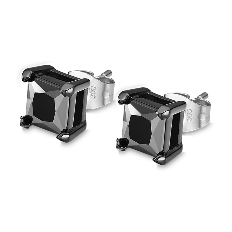 Boucles d'oreilles homme lotus style en acier couleur argent et oxyde noir