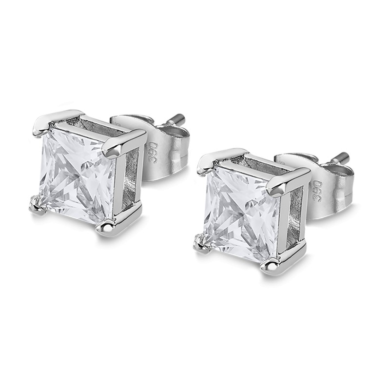 Boucles d'oreilles homme lotus style en acier couleur argent et oxyde de zirconium