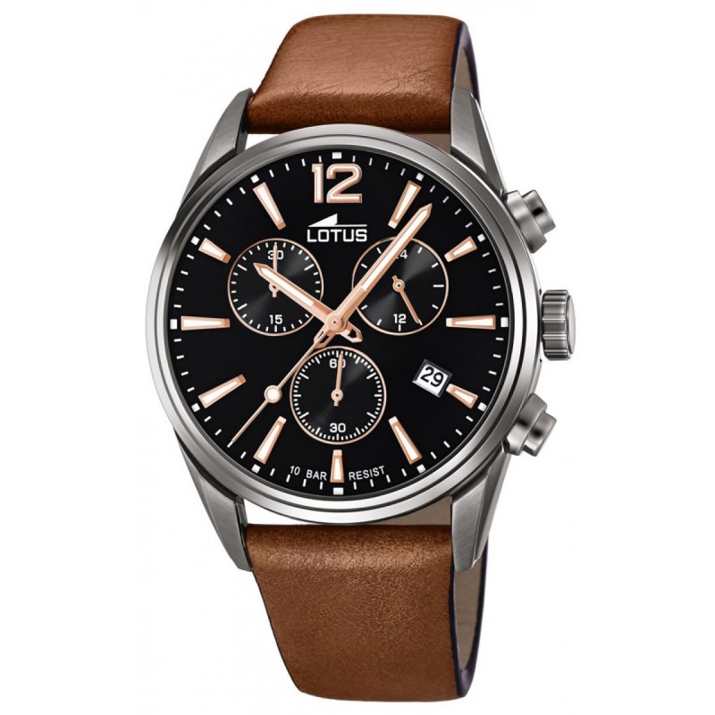 Montre chrono Homme Lotus en cuir marron