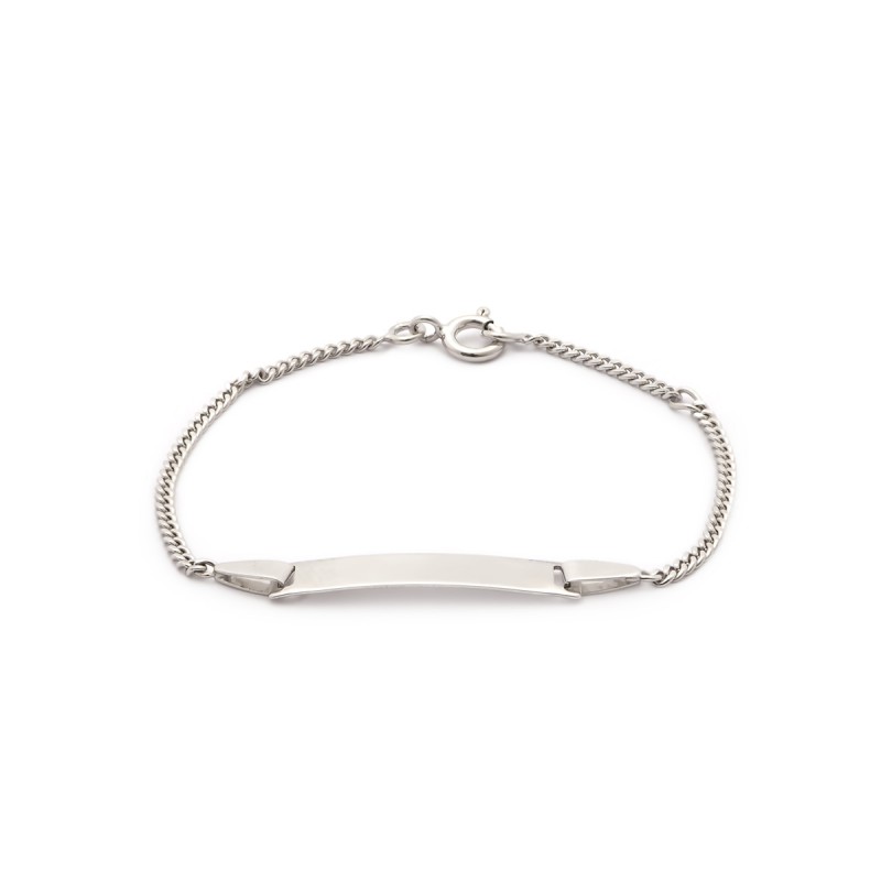 Gourmette identité bébé CARADOR en or blanc 375/000 maille gourmette