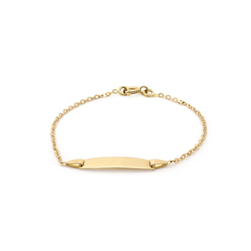 Gourmette identité Carador en or jaune 750/000, plaque rectangulaire maille jaseron