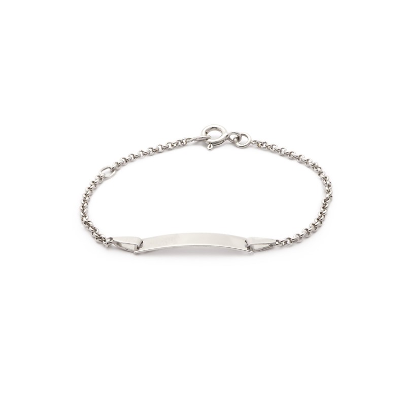 Gourmette identité Carador en or blanc 750/000, plaque rectangulaire maille jaseron