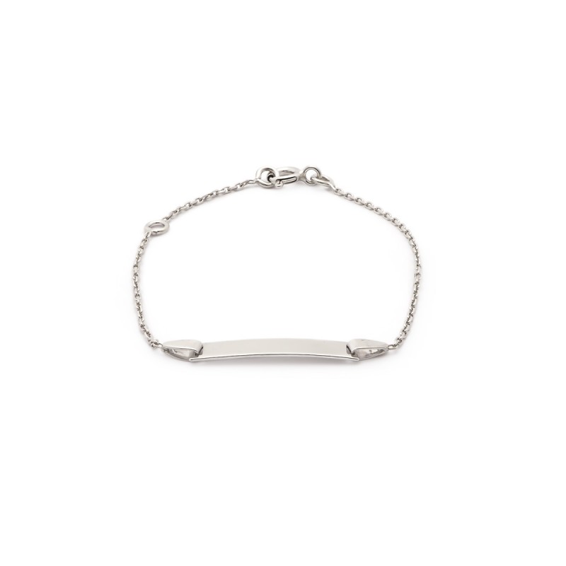 Gourmette identité Carador en or blanc 750/000, plaque rectangulaire maille forçat