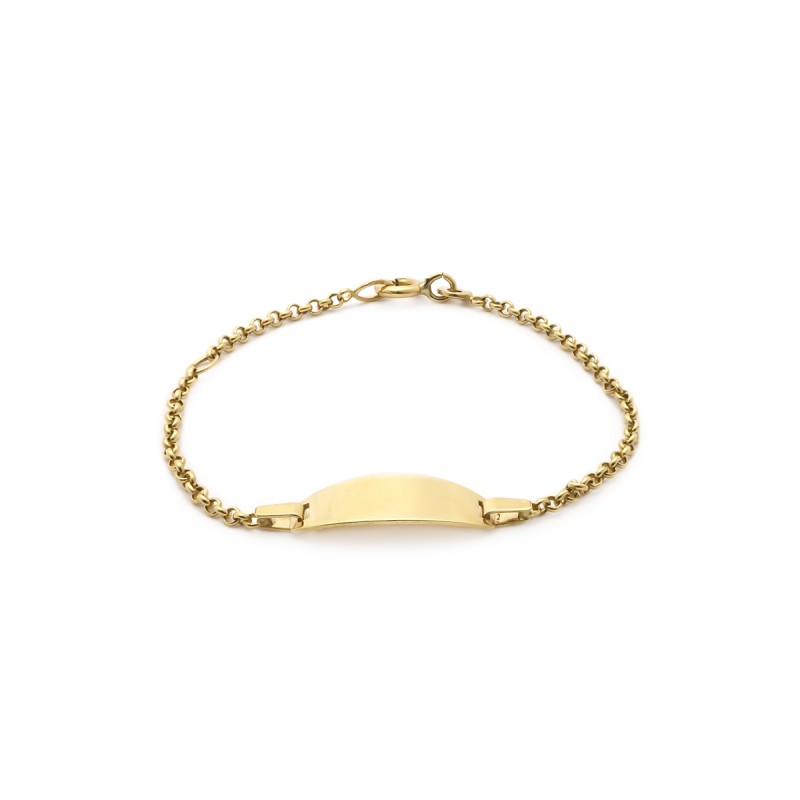 Gourmette identité Carador en or jaune 750/000, plaque ovale maille jaseron