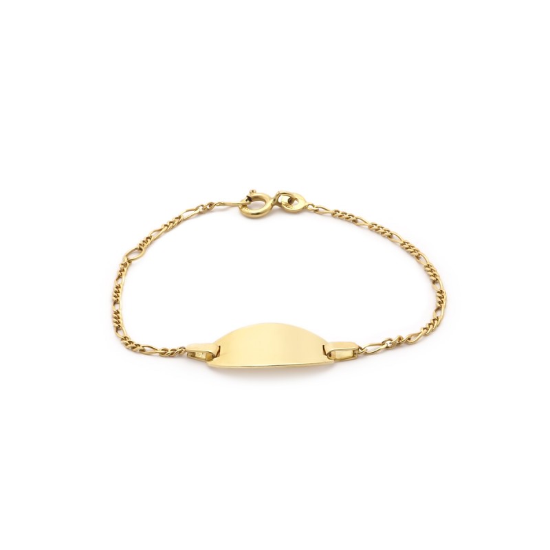 Gourmette identité Carador en or jaune 750/000, plaque ovale maille alternée 1.3