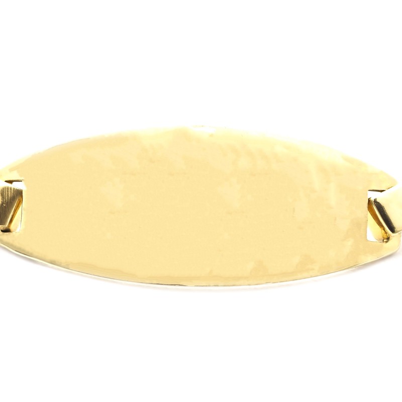 Gourmette identité Carador en or jaune 750/000, plaque ovale maille forçat marine plate