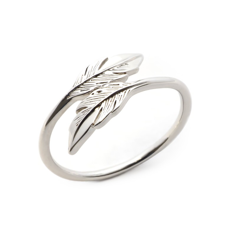 Bague ouverte Carador motif plume en argent 925/000