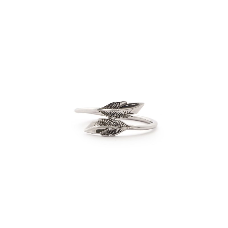 Bague ouverte Carador motif plume en argent 925/000