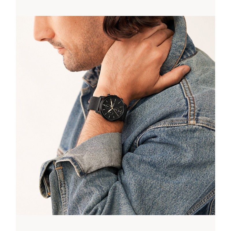 MONTRE HOMME FOSSIL NOIRE MAILLE MILANAISE