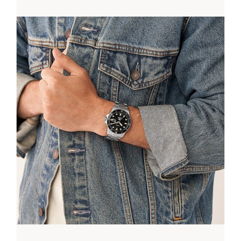 MONTRE HOMME FOSSIL EN ACIER CADRAN NOIR