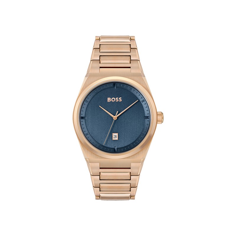MONTRE HUGO BOSS ACIER DORE ROSE CADRAN BLEU