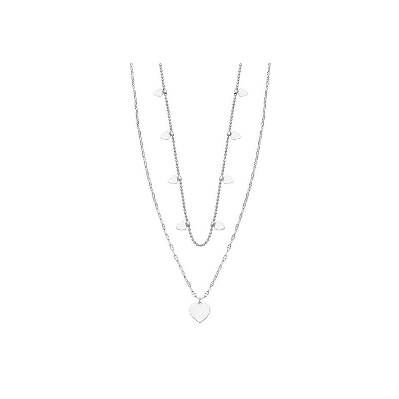 COLLIER FEMME LOTUS STYLE 2RANGS COEUR ARGENTE