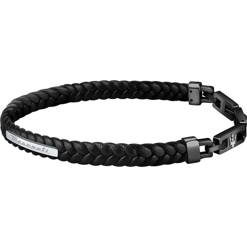 Bracelet Homme Maserati cuir noir et acier noir