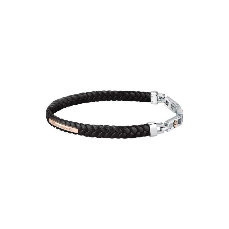 Bracelet Homme Maserati cuir noir et acier