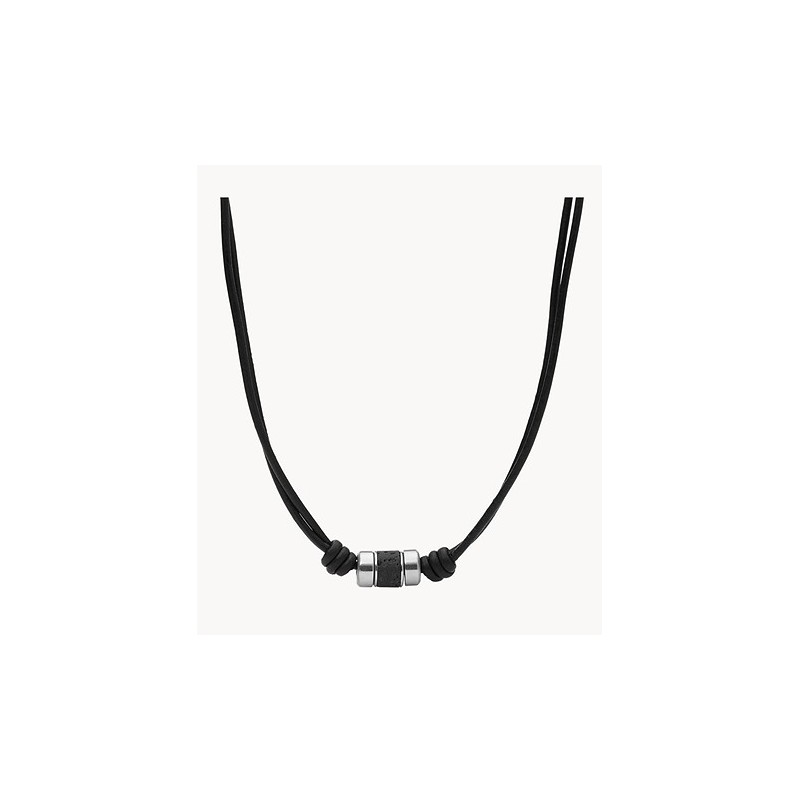 Collier Homme Fossil en cuir et pierre de lave