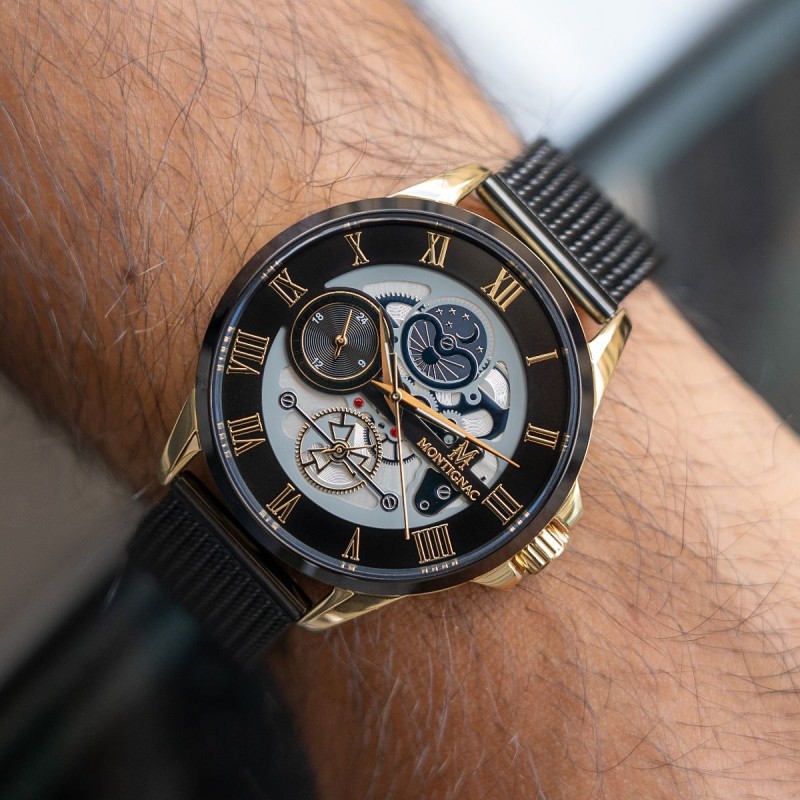 Montre Montignac acier noir et doré