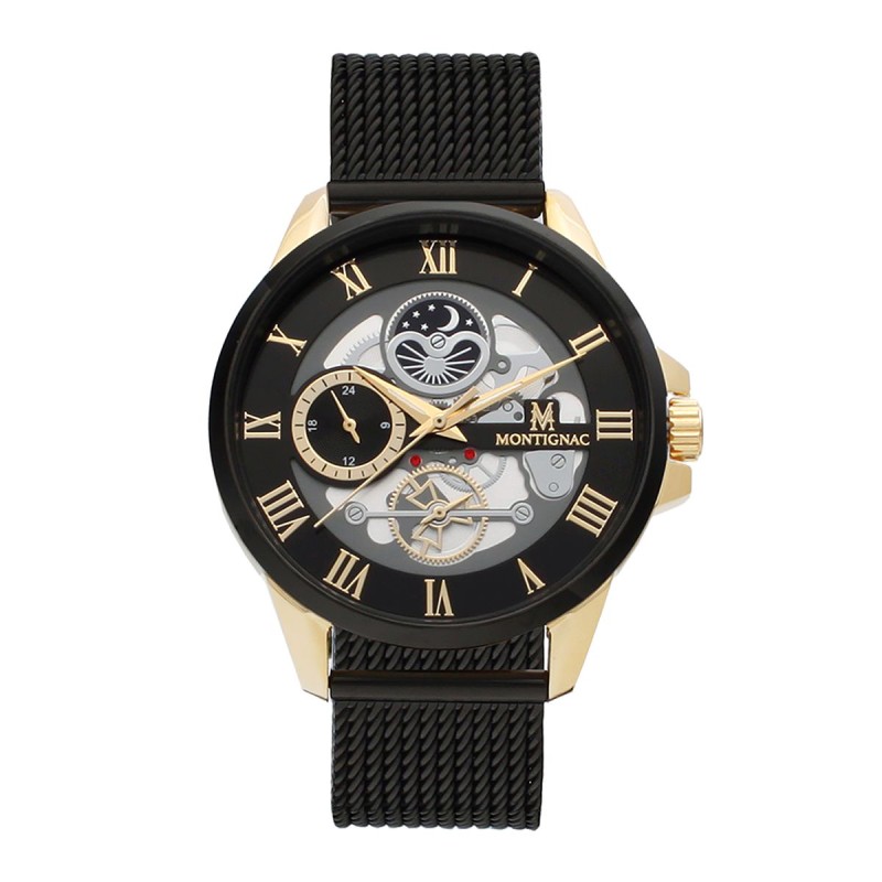 Montre Montignac acier noir et doré