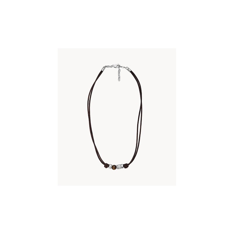 Collier Fossil en cuir et oeil de tigre