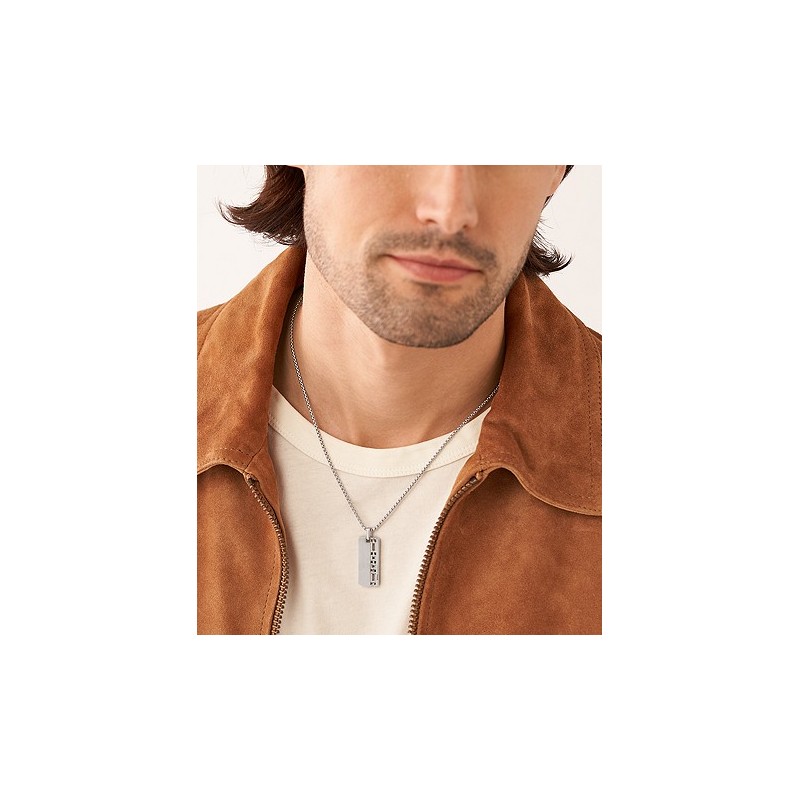 Collier Fossil plaque militaire en acier