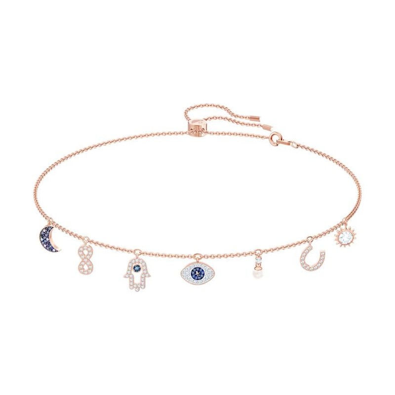 Collier Swarovski femme doré rose et cristaux bleus
