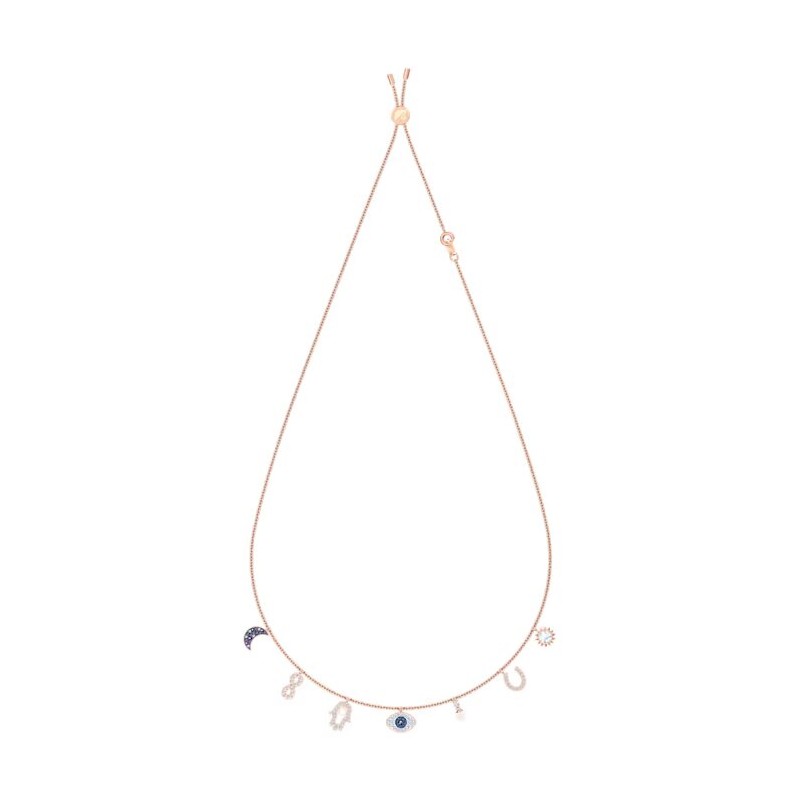 Collier Swarovski femme doré rose et cristaux bleus