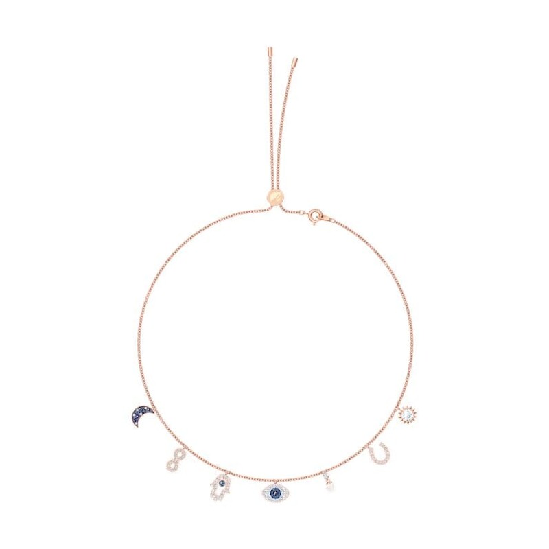 Collier Swarovski femme doré rose et cristaux bleus