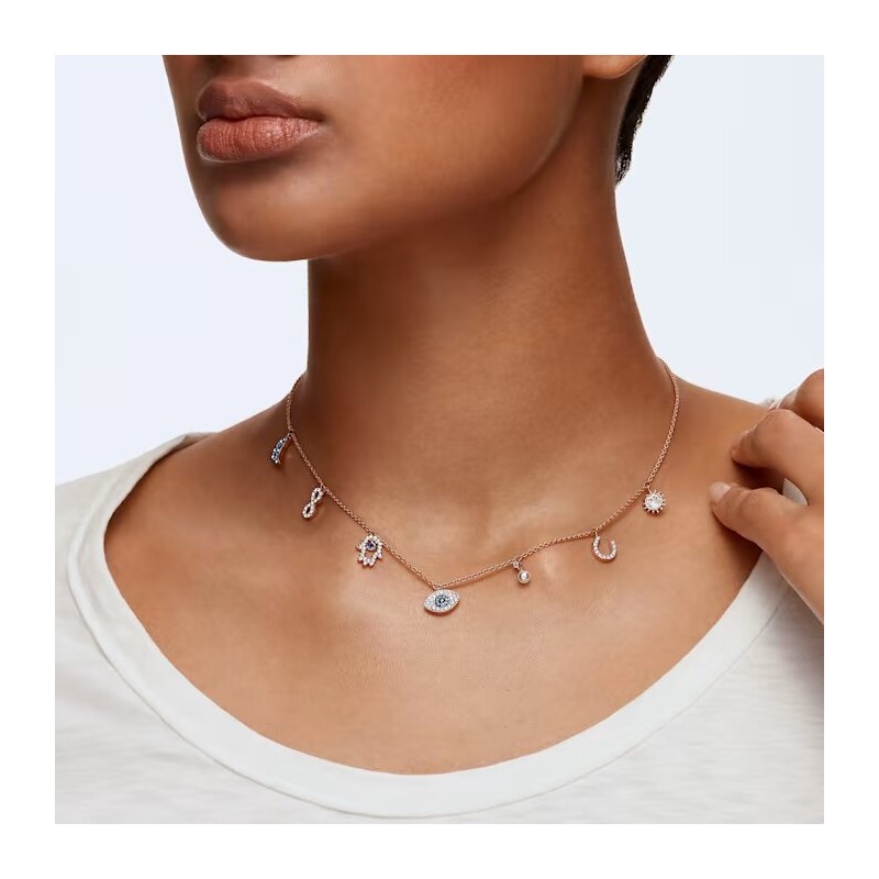 Collier Swarovski femme doré rose et cristaux bleus