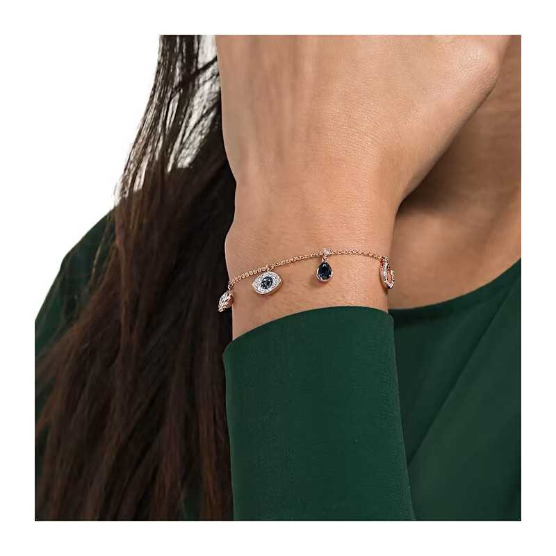 Bracelet Swarovski femme doré rose et cristaux bleus