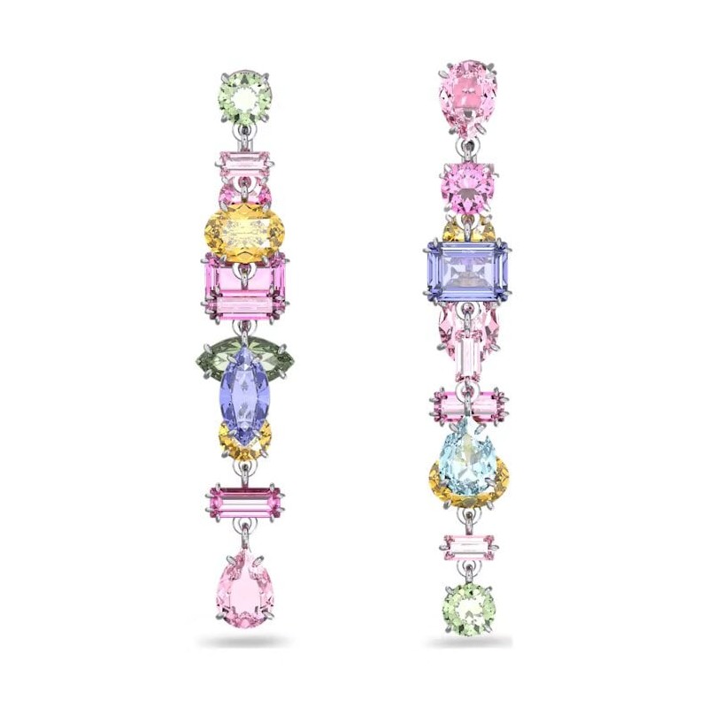 Boucles d'oreilles Swarovski argentées et cristaux multicolores
