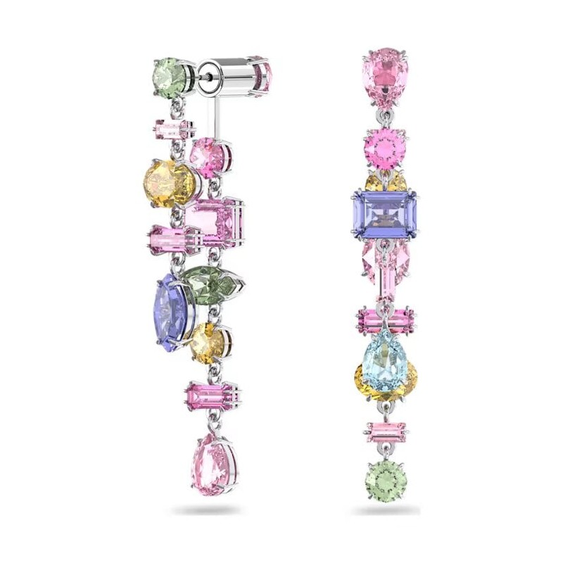 Boucles d'oreilles Swarovski argentées et cristaux multicolores