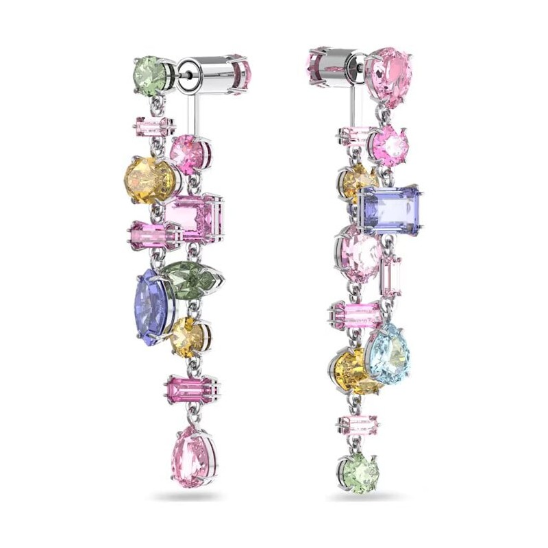 Boucles d'oreilles Swarovski argentées et cristaux multicolores