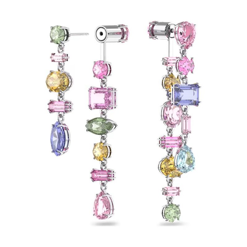 Boucles d'oreilles Swarovski argentées et cristaux multicolores