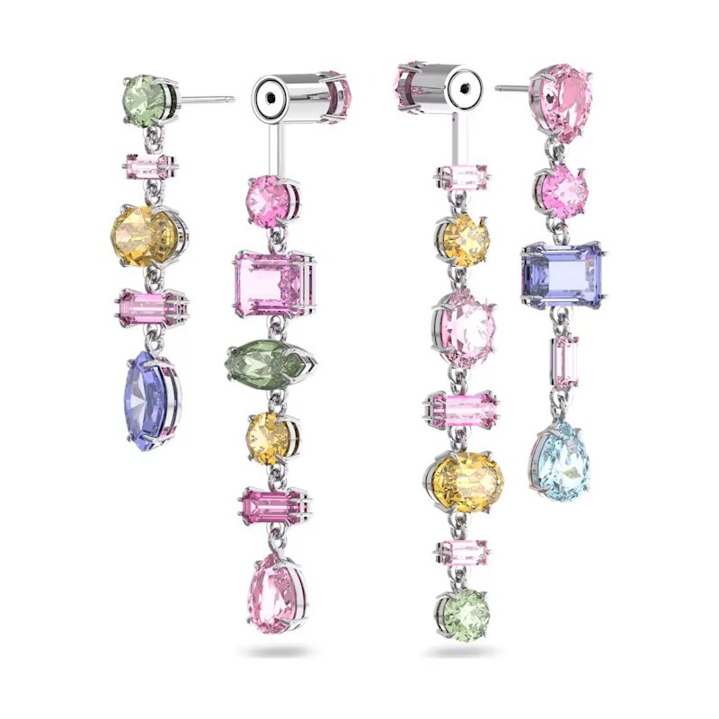 Boucles d'oreilles Swarovski argentées et cristaux multicolores