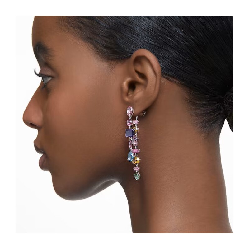 Boucles d'oreilles Swarovski argentées et cristaux multicolores