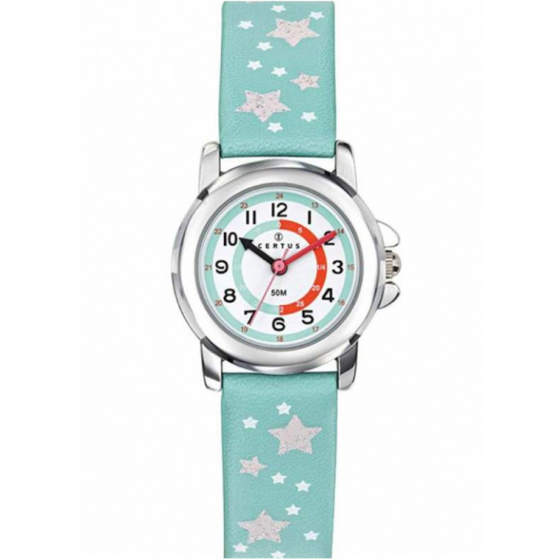 Montre Certus enfant bracelet cuir vert eau étoile