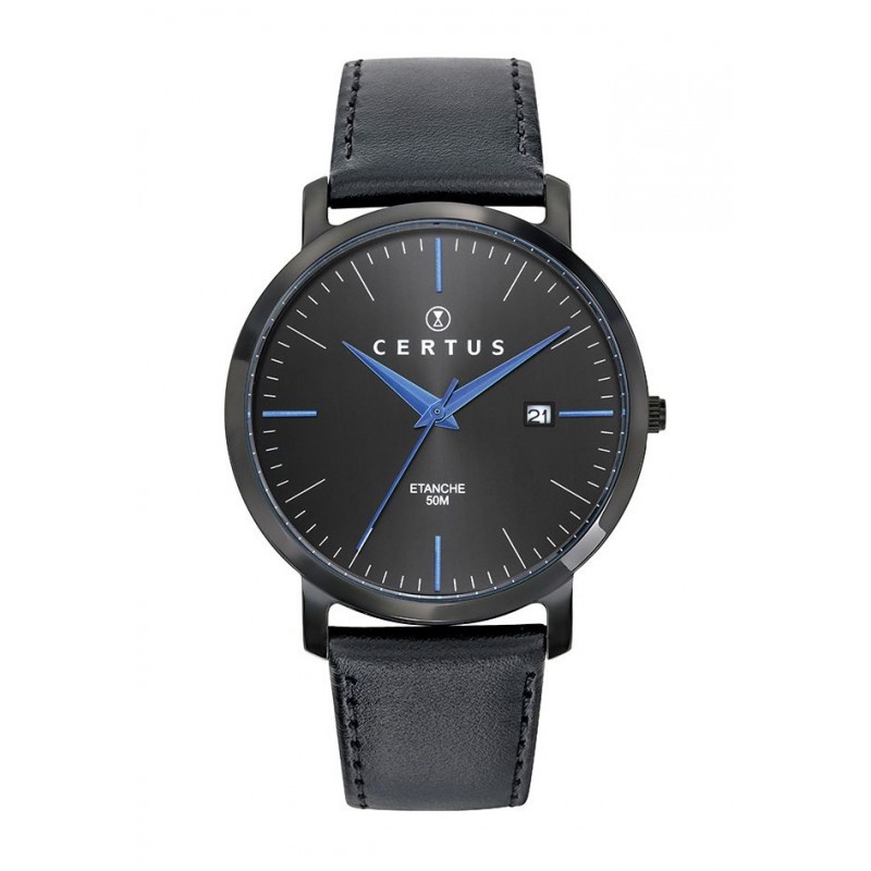MONTRE CERTUS HOMME ACIER CUIR NOIR