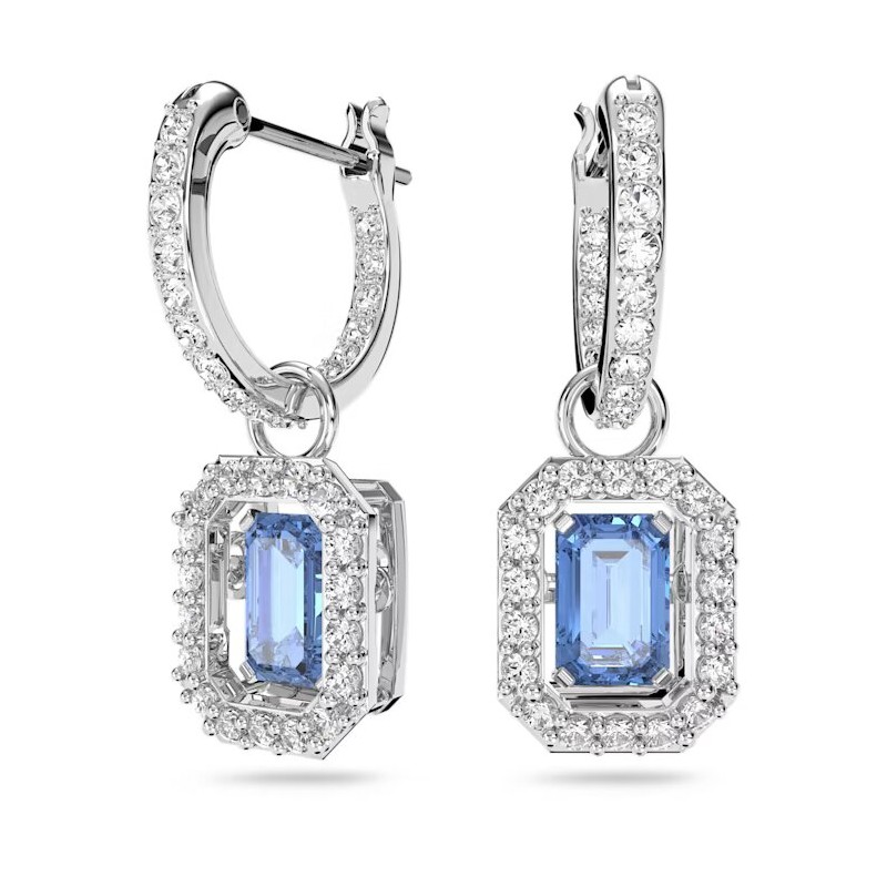 Boucles d'oreilles Pendantes Swarovski argentées et cristal bleu