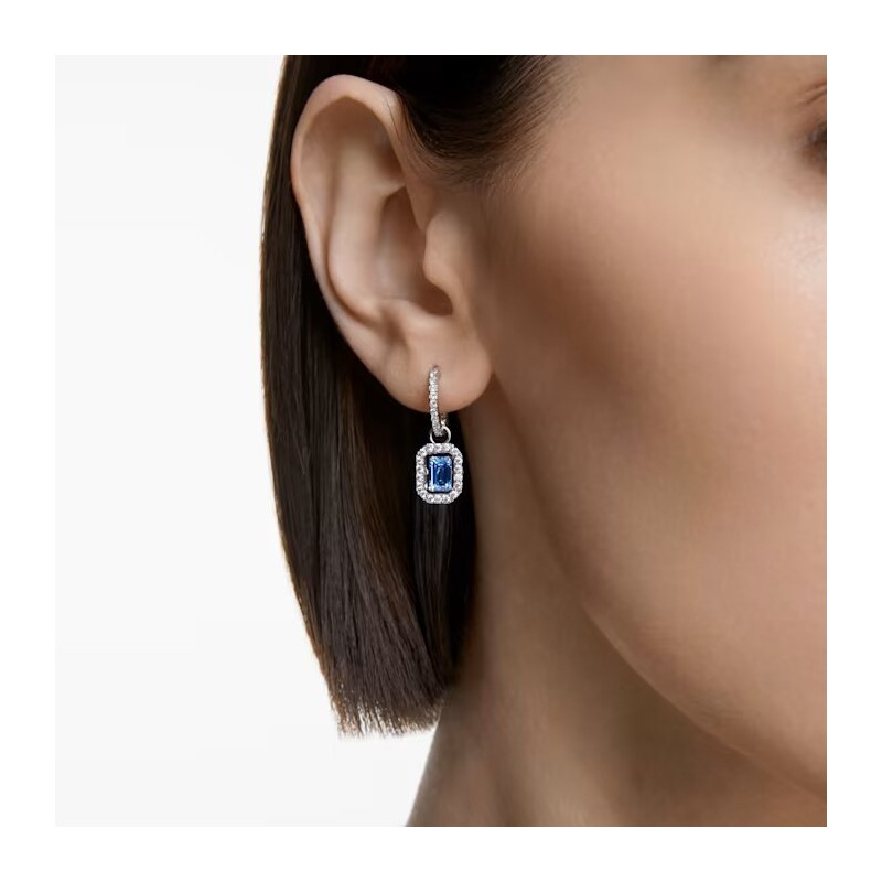 Boucles d'oreilles Pendantes Swarovski argentées et cristal bleu