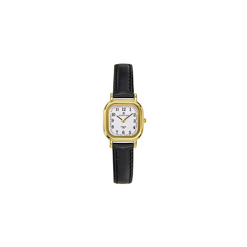 MONTRE CERTUS FEMME ACIER DORÉ CUIR NOIR