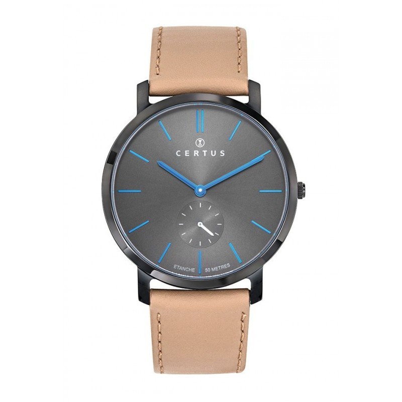 MONTRE CERTUS HOMME ACIER CUIR MARRON