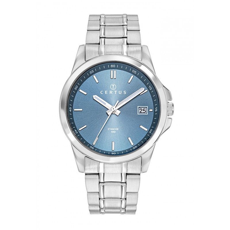 MONTRE CERTUS HOMME ACIER ARGENTÉ CADRAN BLEU